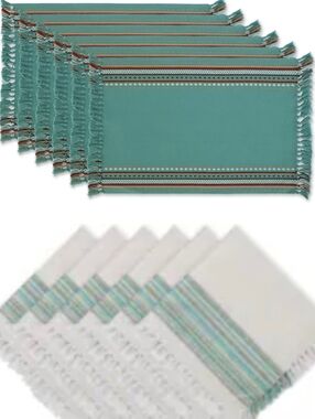 DII Design Imports Agate Blue Hacienda Striped Placemate And Napkin Set Of 6 Ea.